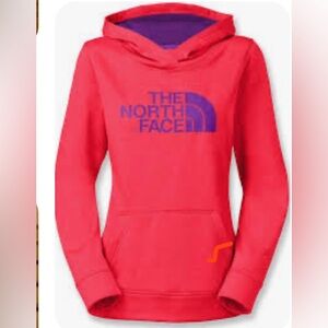 The North Face Pop-over Hoodie Neon Orange w/ Purple Accents, size Lg.